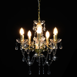 Chandelier with Crystal Beads Golden Round 5 x E14 - Giant Lobelia