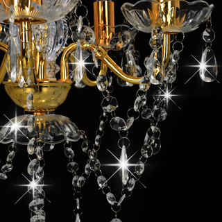 Chandelier with Crystal Beads Golden Round 5 x E14 - Giant Lobelia