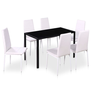 7 Piece Dining Table Set Black and White - Giant Lobelia