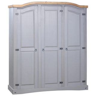 Wardrobe Mexican Pine Corona Range 3 Doors Grey - Giant Lobelia