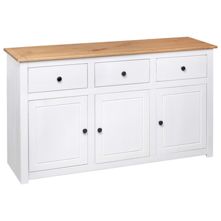 Sideboard White 135x40x80 cm Solid Pinewood Panama Range - Giant Lobelia