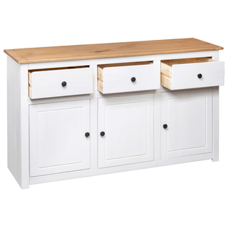 Sideboard White 135x40x80 cm Solid Pinewood Panama Range - Giant Lobelia