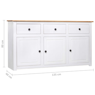 Sideboard White 135x40x80 cm Solid Pinewood Panama Range - Giant Lobelia