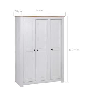 3-Door Wardrobe White 118x50x171.5 cm Pine Panama Range - Giant Lobelia