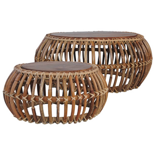 vidaXL Coffee Tables 2 pcs Natural Rattan - Giant Lobelia