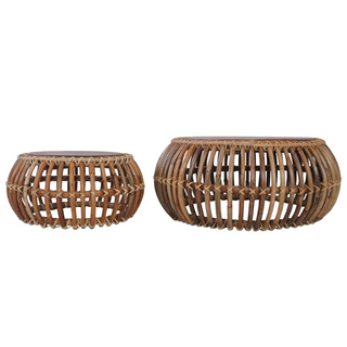 vidaXL Coffee Tables 2 pcs Natural Rattan - Giant Lobelia