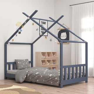 Kids Bed Frame Grey Solid Pine Wood 80x160 cm - Giant Lobelia