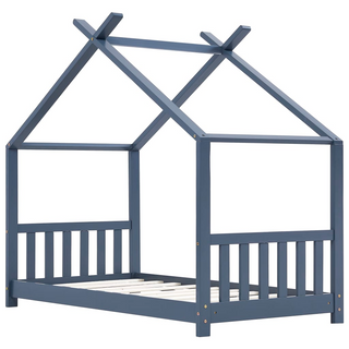 Kids Bed Frame Grey Solid Pine Wood 80x160 cm - Giant Lobelia