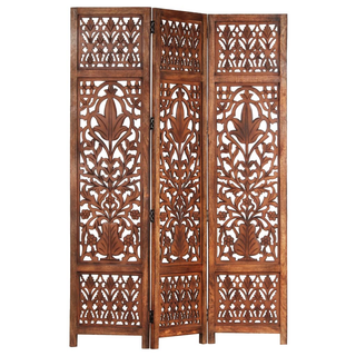 vidaXL Hand Carved 3-Panel Room Divider Brown 120x165 cm Solid Mango Wood - Giant Lobelia