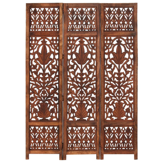 vidaXL Hand Carved 3-Panel Room Divider Brown 120x165 cm Solid Mango Wood - Giant Lobelia