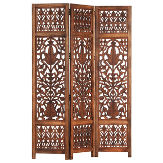 vidaXL Hand Carved 3-Panel Room Divider Brown 120x165 cm Solid Mango Wood - Giant Lobelia