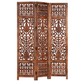 vidaXL Hand Carved 3-Panel Room Divider Brown 120x165 cm Solid Mango Wood - Giant Lobelia