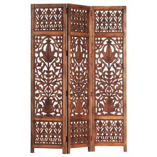 vidaXL Hand Carved 3-Panel Room Divider Brown 120x165 cm Solid Mango Wood - Giant Lobelia