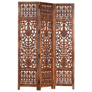 vidaXL Hand Carved 3-Panel Room Divider Brown 120x165 cm Solid Mango Wood - Giant Lobelia