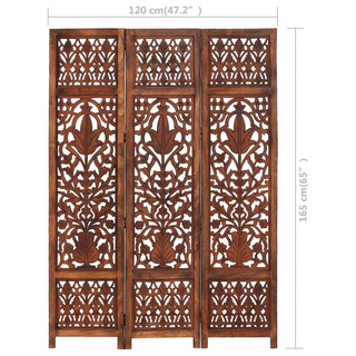 vidaXL Hand Carved 3-Panel Room Divider Brown 120x165 cm Solid Mango Wood - Giant Lobelia