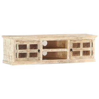 TV Cabinet White 130x30x36 cm Solid Mango Wood - Giant Lobelia