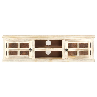 TV Cabinet White 130x30x36 cm Solid Mango Wood - Giant Lobelia