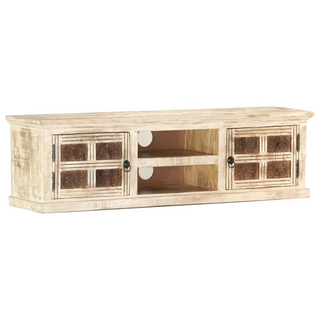 TV Cabinet White 130x30x36 cm Solid Mango Wood - Giant Lobelia