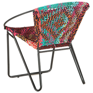 vidaXL Circle Chair Multicolours Chindi Fabric - Ergonomic Design, Handwoven Cotton Upholstery, Sturdy Steel Frame - Giant Lobelia