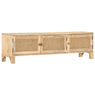 vidaXL TV Cabinet 140x30x40 cm Solid Mango Wood and Natural Cane - Giant Lobelia