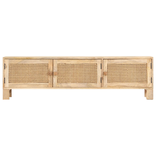 vidaXL TV Cabinet 140x30x40 cm Solid Mango Wood and Natural Cane - Giant Lobelia