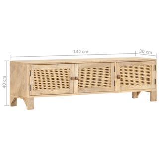 vidaXL TV Cabinet 140x30x40 cm Solid Mango Wood and Natural Cane - Giant Lobelia