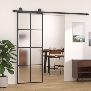 vidaXL Sliding Door Aluminium and ESG Glass 76x205 cm Black - Giant Lobelia