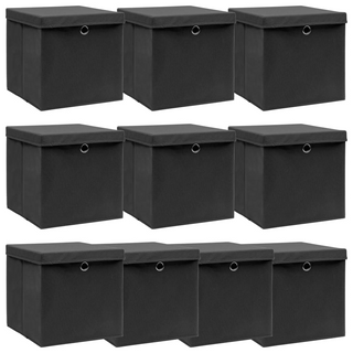 vidaXL Storage Boxes with Lids 10 pcs Black 32x32x32 cm Fabric - Giant Lobelia