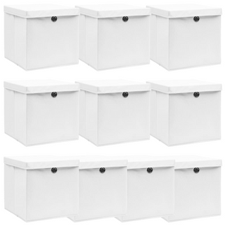 vidaXL Storage Boxes with Lids 10 pcs White 32x32x32 cm Fabric - Giant Lobelia