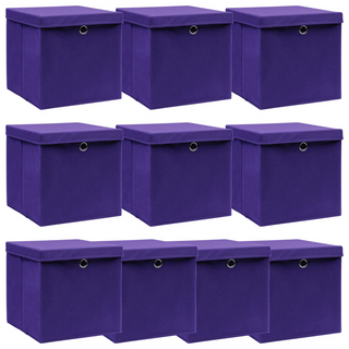 vidaXL Storage Boxes with Lids 10 pcs Purple 32x32x32 cm Fabric - Giant Lobelia