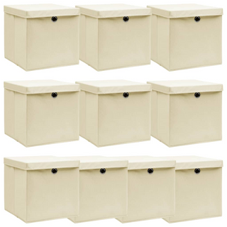 vidaXL Storage Boxes with Lid 10 pcs Cream 32x32x32 cm Fabric - Giant Lobelia