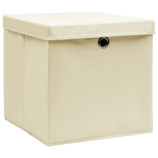 vidaXL Storage Boxes with Lid 10 pcs Cream 32x32x32 cm Fabric - Giant Lobelia