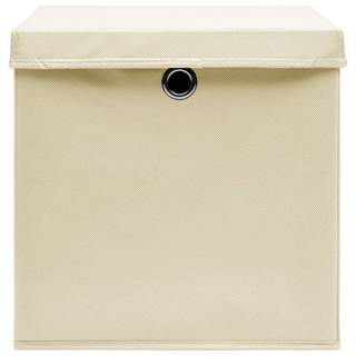 vidaXL Storage Boxes with Lid 10 pcs Cream 32x32x32 cm Fabric - Giant Lobelia