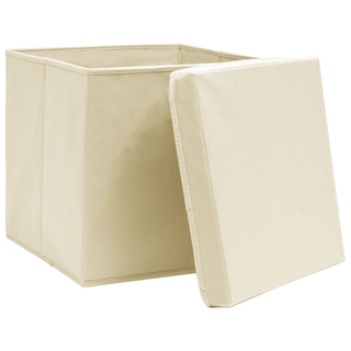 vidaXL Storage Boxes with Lid 10 pcs Cream 32x32x32 cm Fabric - Giant Lobelia