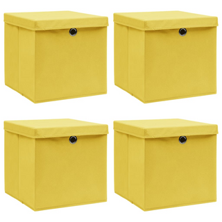 vidaXL Storage Boxes with Lids 4 pcs Yellow 32x32x32 cm Fabric - Giant Lobelia