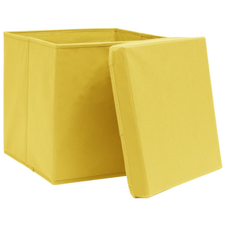 vidaXL Storage Boxes with Lids 4 pcs Yellow 32x32x32 cm Fabric - Giant Lobelia