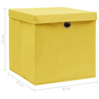 vidaXL Storage Boxes with Lids 4 pcs Yellow 32x32x32 cm Fabric - Giant Lobelia