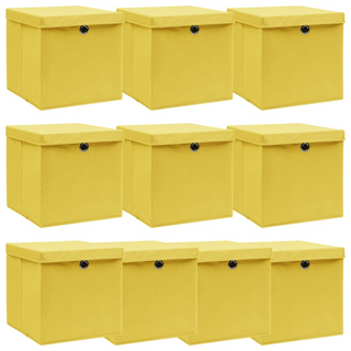 vidaXL Storage Boxes with Lids 10 pcs Yellow 32x32x32 cm Fabric - Giant Lobelia