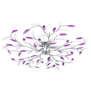 Ceiling Lamp with Acrylic Crystal Leaf Arms for 5 E14 Bulbs Purple - Giant Lobelia