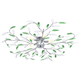 Ceiling Lamp with Acrylic Crystal Leaf Arms for 5 E14 Bulbs Green - Giant Lobelia