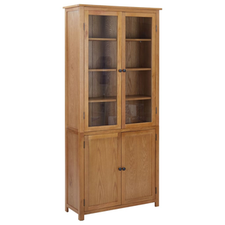 Bookcase with 4 Doors 90x35x200 cm Solid Oak Wood and Glass - Giant Lobelia