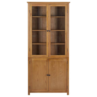 Bookcase with 4 Doors 90x35x200 cm Solid Oak Wood and Glass - Giant Lobelia