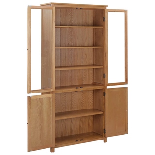 Bookcase with 4 Doors 90x35x200 cm Solid Oak Wood and Glass - Giant Lobelia