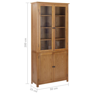 Bookcase with 4 Doors 90x35x200 cm Solid Oak Wood and Glass - Giant Lobelia