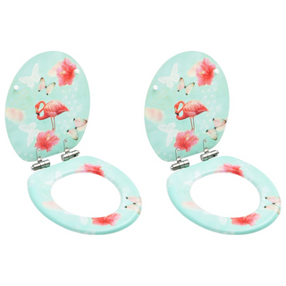 WC Toilet Seats with Soft Close Lid 2 pcs MDF Flamingo Design - Giant Lobelia