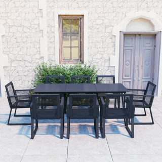 9 Piece Outdoor Dining Set PVC Rattan Black - Giant Lobelia