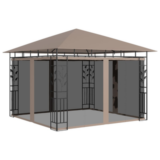 Gazebo with Mosquito Net&LED String Lights 3x3x2.73 m Taupe - Giant Lobelia