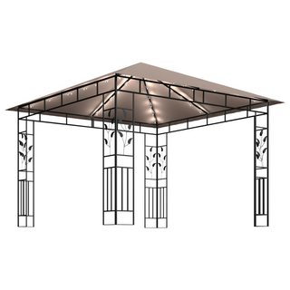 Gazebo with Mosquito Net&LED String Lights 3x3x2.73 m Taupe - Giant Lobelia