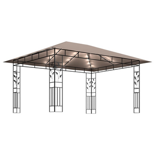 Gazebo with Mosquito Net&LED String Lights 4x3x2.73 m Taupe - Giant Lobelia