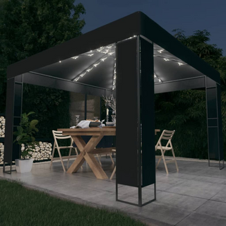 Gazebo with Double Roof&LED String Lights 3x3 m Anthracite - Giant Lobelia